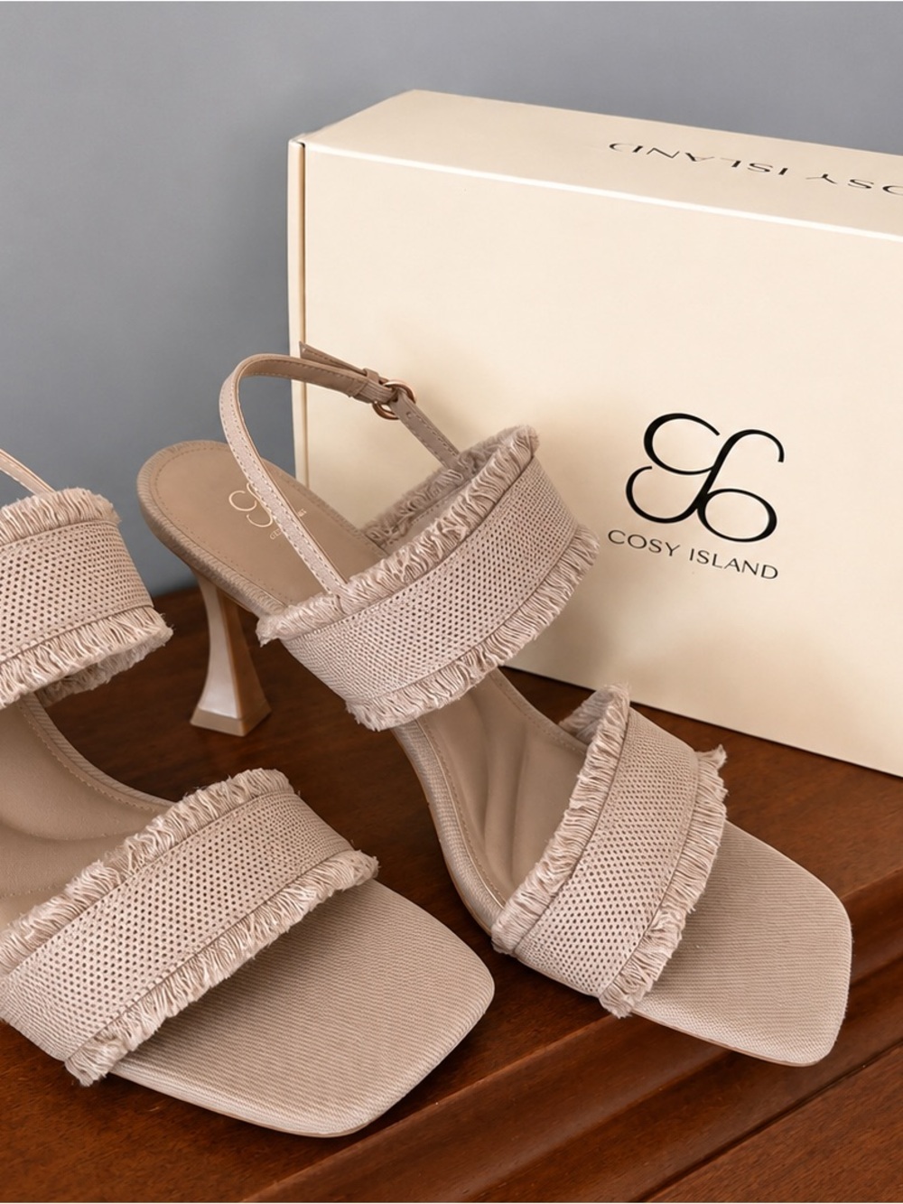 Women's Beige Fringed Slingback Heels Cosy Island